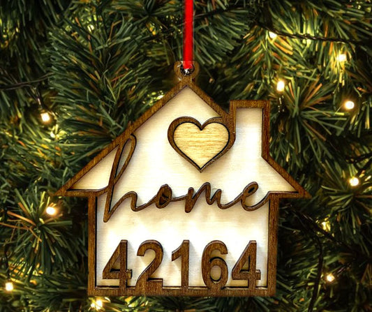 Zip Code Home with Heart Wood Christmas Tree Ornament