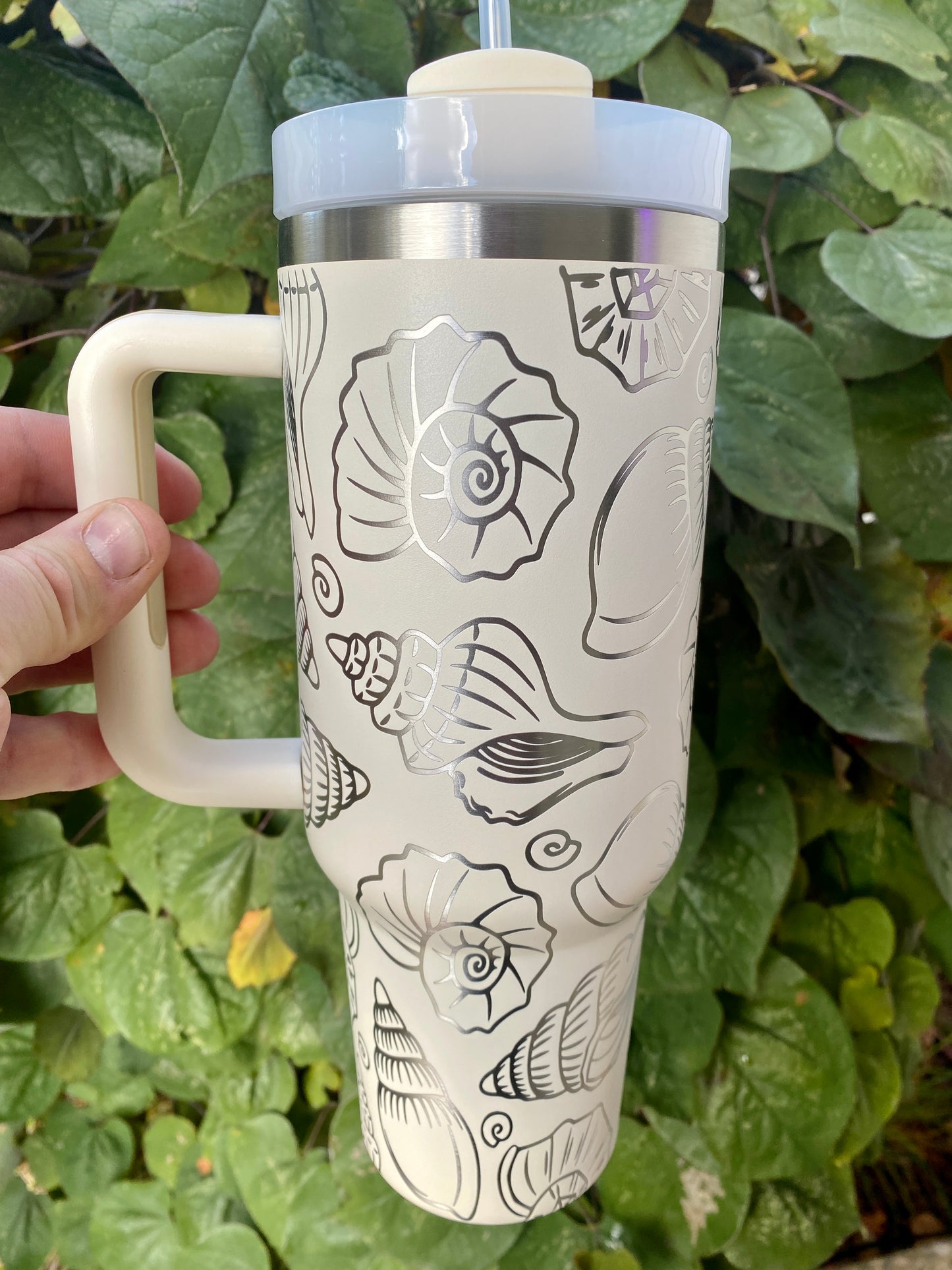 40 oz. Full-Wrap Engraved Insulated “Stanley-Type” Tumbler (Creme Color)