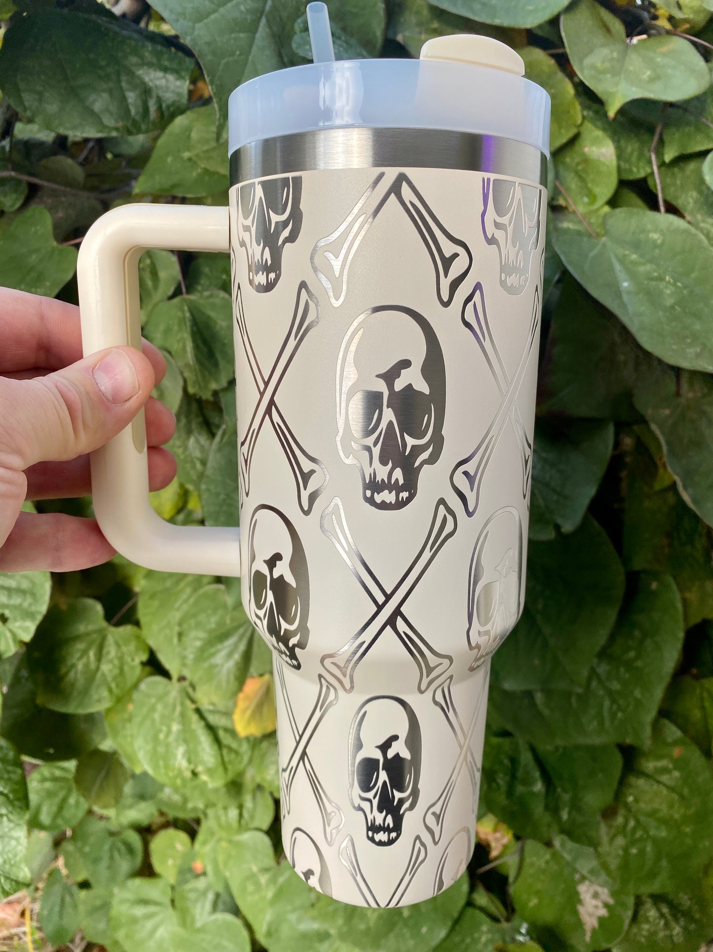 40 oz. Full-Wrap Engraved Insulated “Stanley-Type” Tumbler (Creme Color)