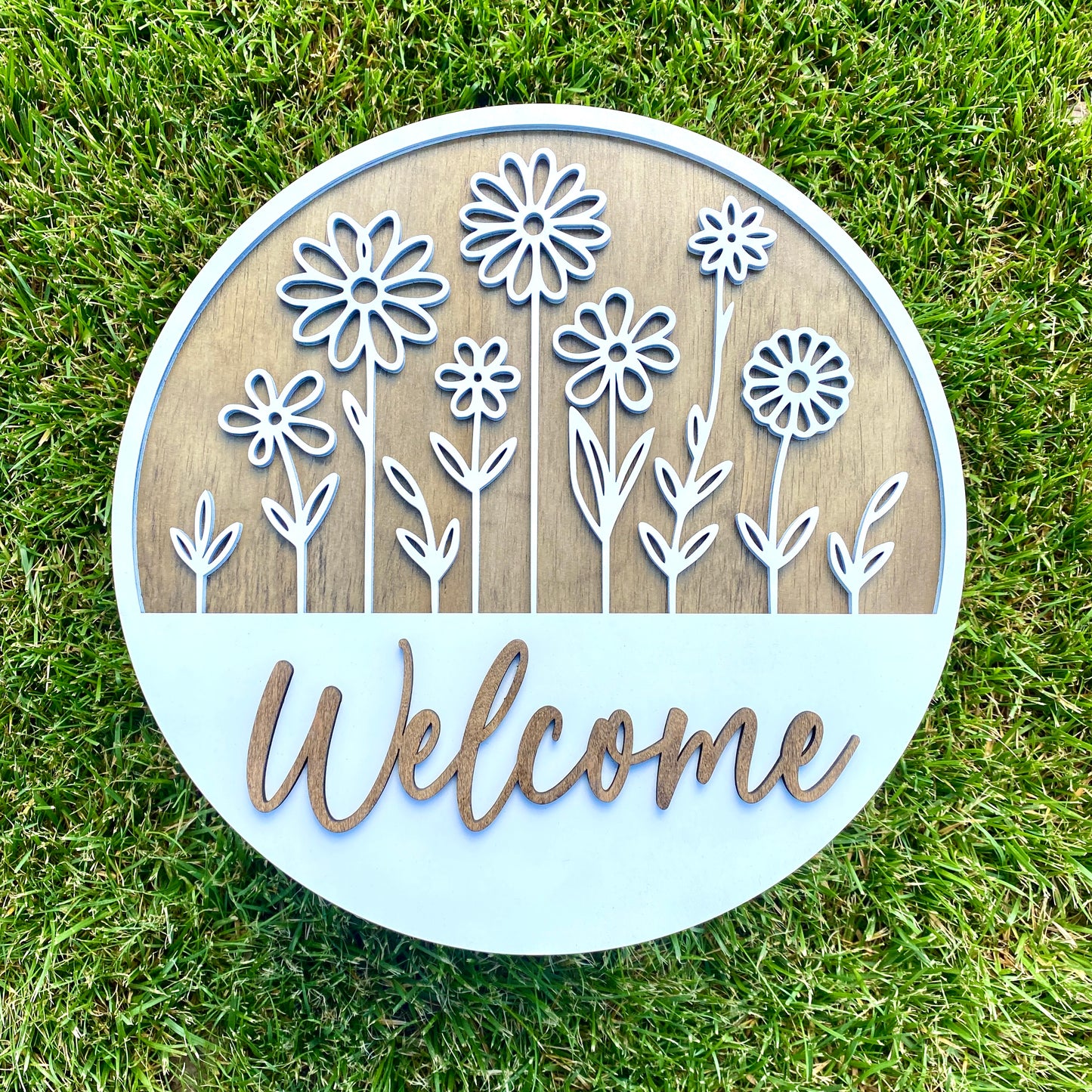 Rustic Floral Welcome Wood Door Hanger Sign