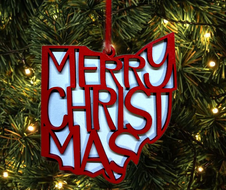 Scarlet & Gray Merry Christmas Ohio Tree Ornament