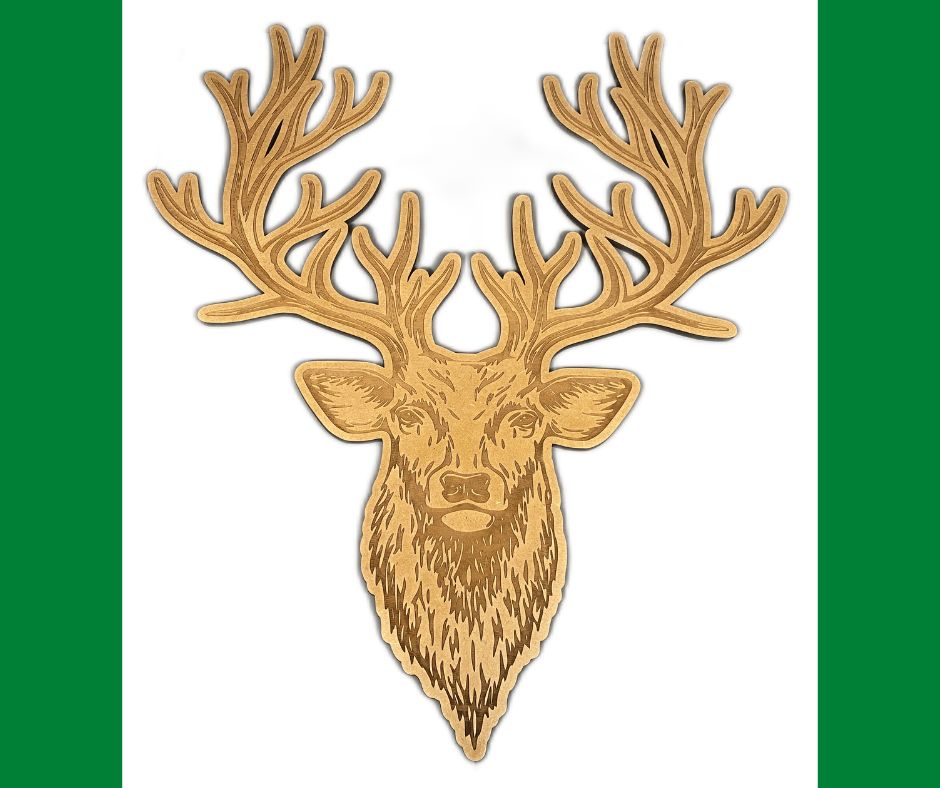 Deer Head with Antlers Engraved Cut Out Wall Decor