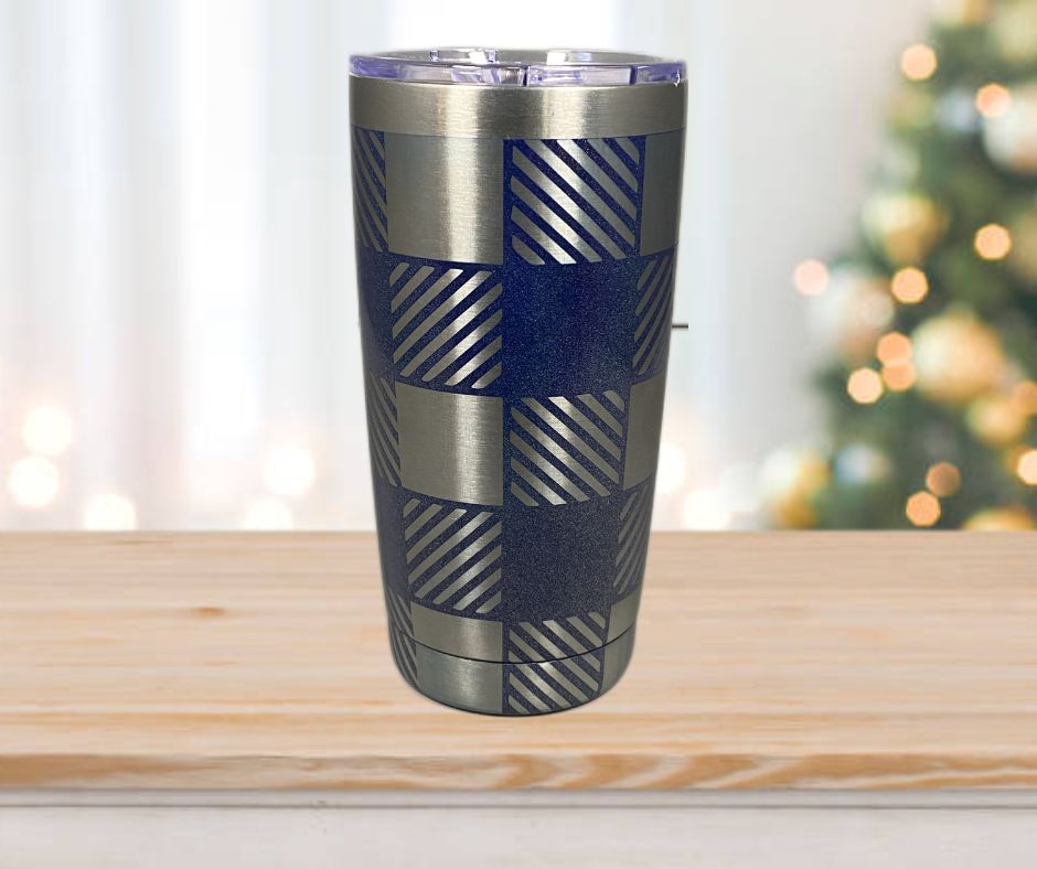 20 oz. Buffalo Plaid (Big) on Blue Shimmer Tumbler