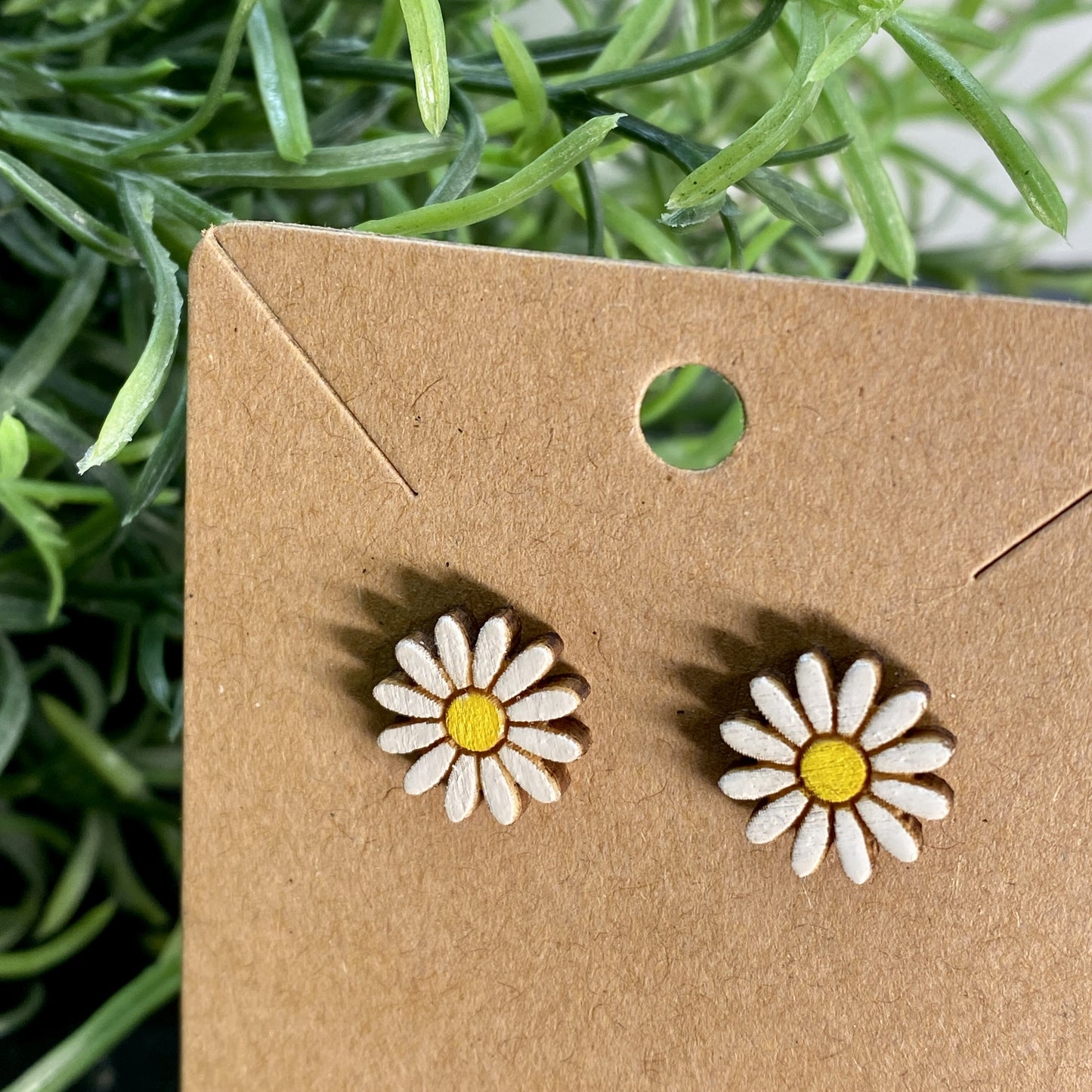 Daisy Flower Wood Stud Earrings