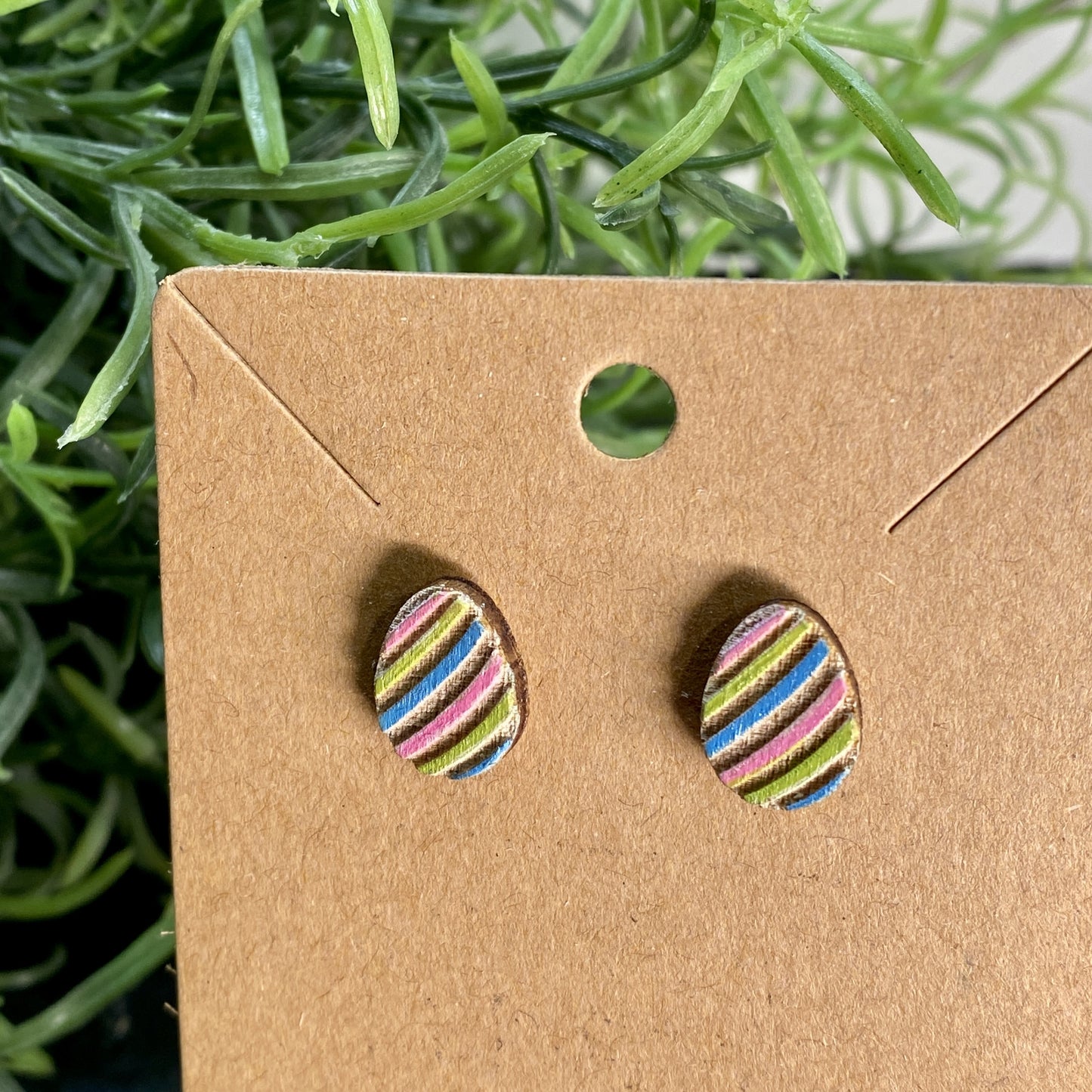 Swirl Easter Egg Wood Stud Earrings