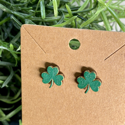 Shamrock Clover Wood Stud Earrings