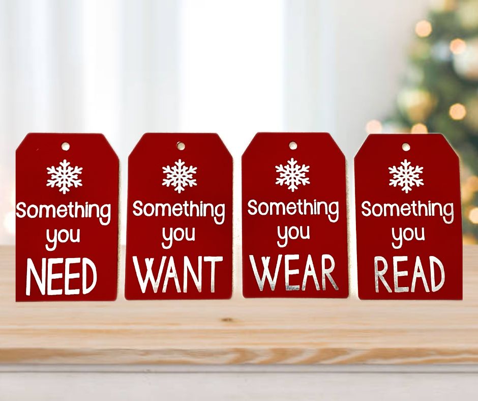 "4 Gifts" Reusable Galvanized Steel Christmas Gift Tags (Set of 4)