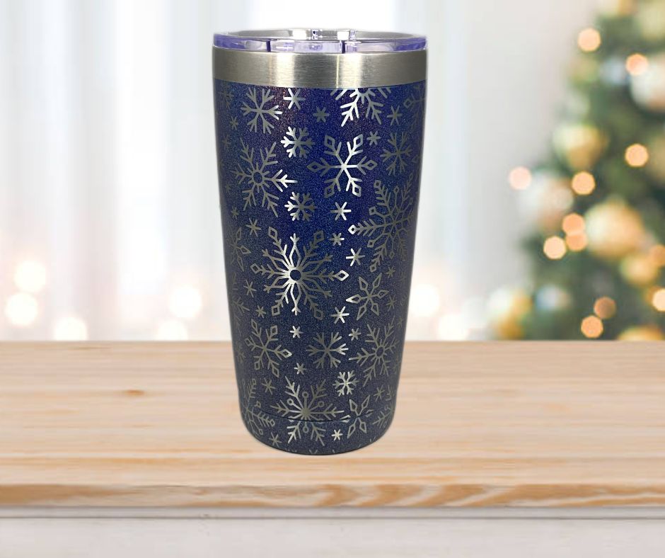 20 oz. Snowflake Pattern on Blue Shimmer Tumbler
