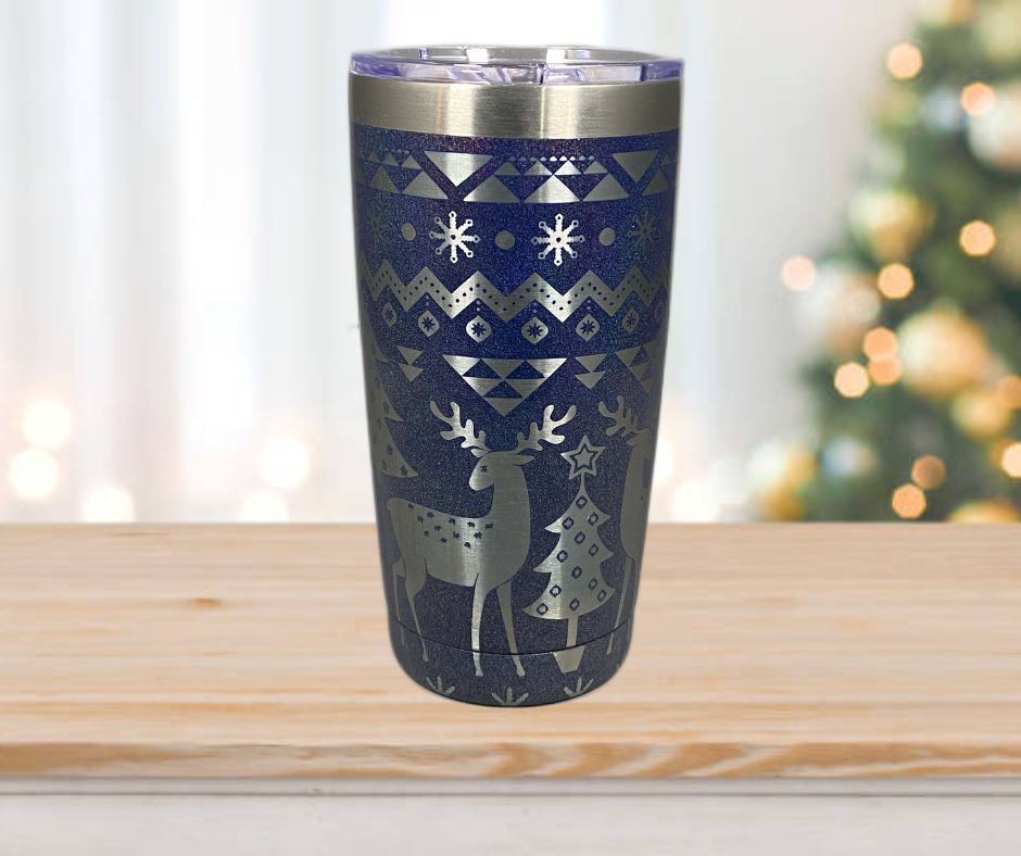 20 oz. Deer & Trees Sweater on Blue Shimmer Tumbler