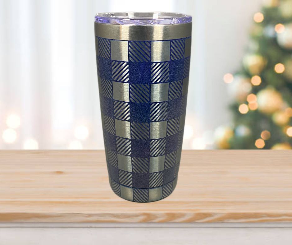 20 oz. Buffalo Plaid (Small Check) on Blue Shimmer Tumbler