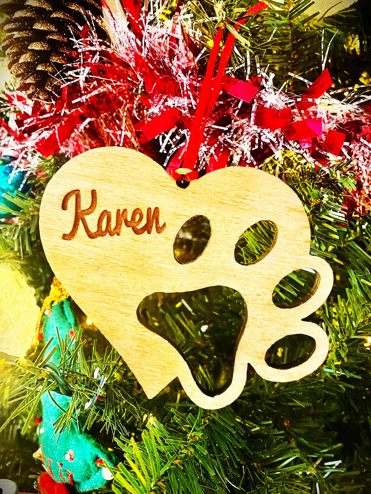 Personalized Dog Paw Print Christmas Tree Ornament