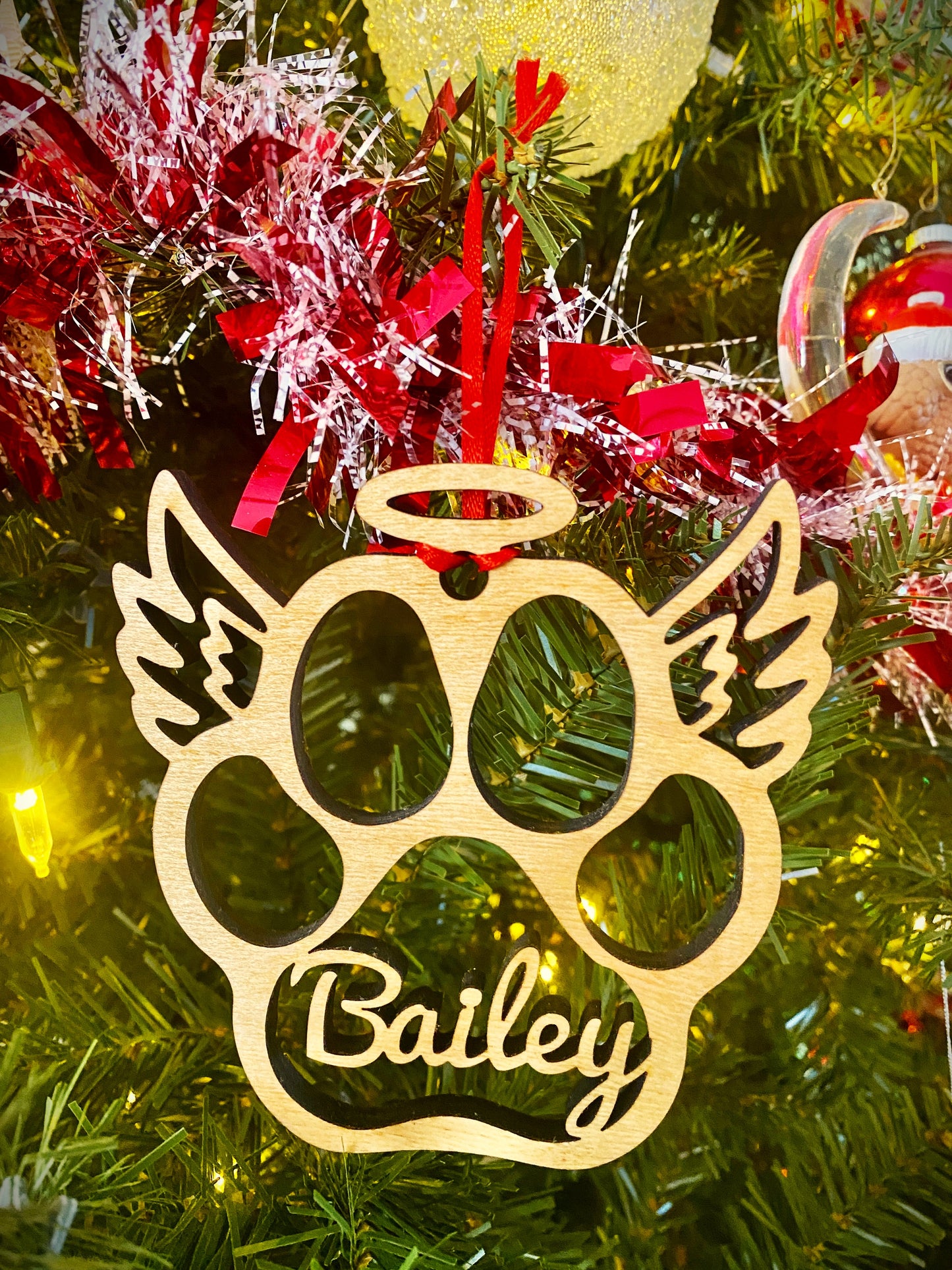 Personalized Dog Paw Print Christmas Tree Ornament