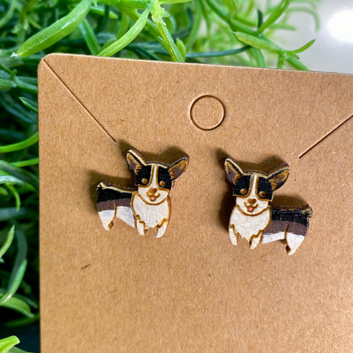 Corgi Dog Wood Stud Earrings