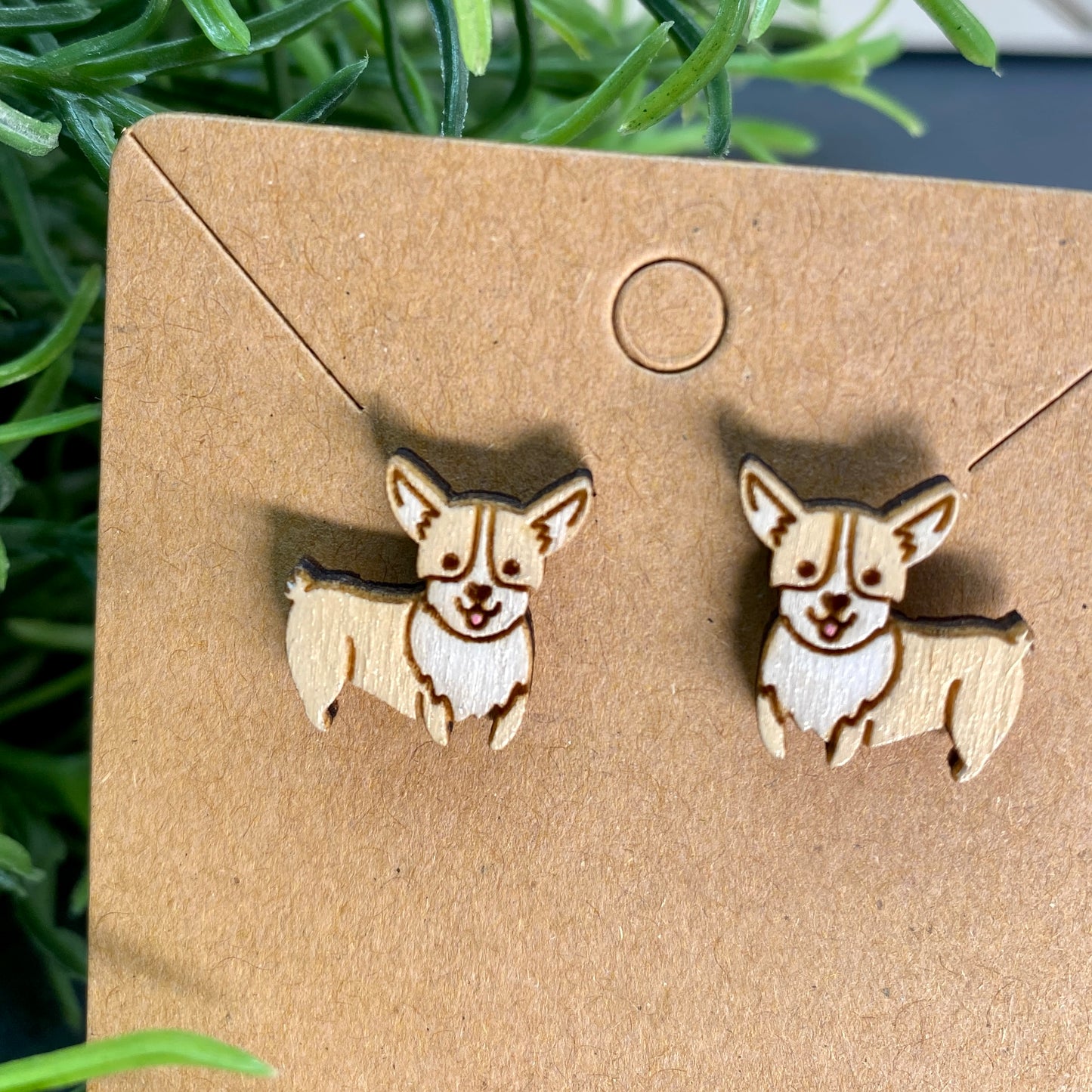 Corgi Dog Wood Stud Earrings