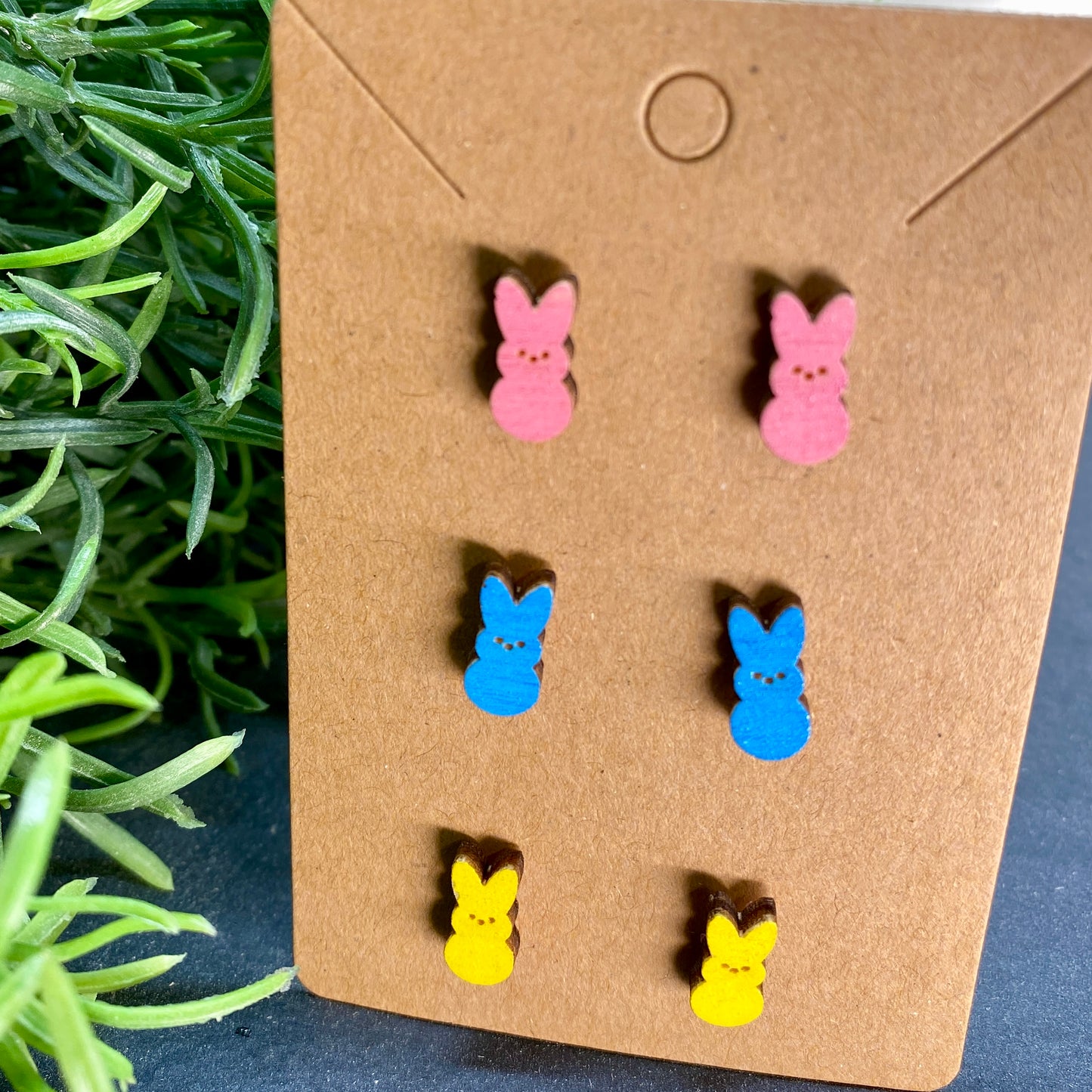 Marshmallow Peep Bunnies - 3 PACK - Wood Stud Earrings