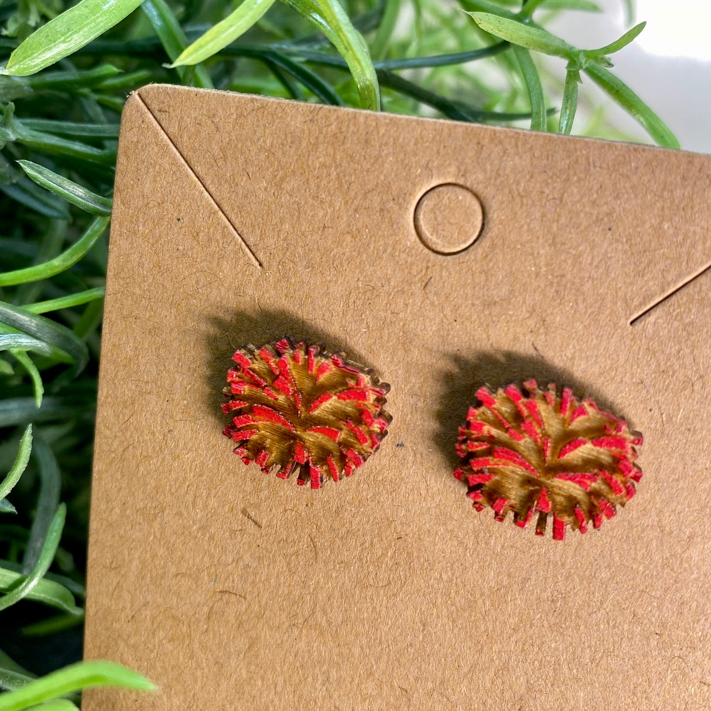 Cheer Pom Pom Wood Stud Earrings