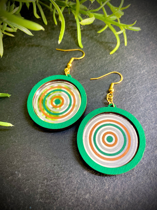 Irish Flag Green Orange White St. Patrick’s Day Mirror and Wood Dangle Earrings