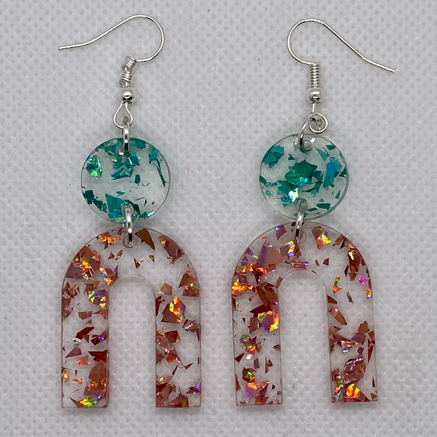 Teal and Pink Chunky Glitter Circle and Horseshoe Acrylic Earrings