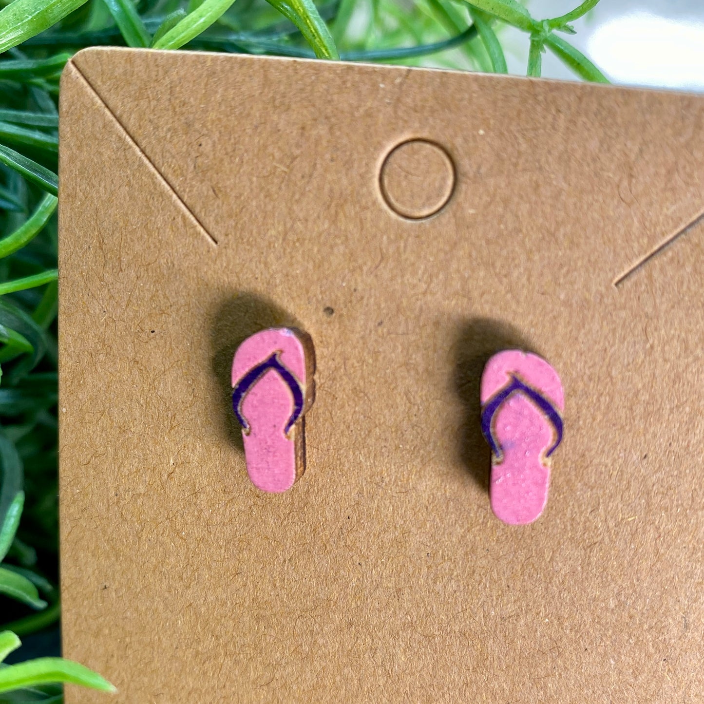 Flip Flop Sandals Wood Stud Earrings