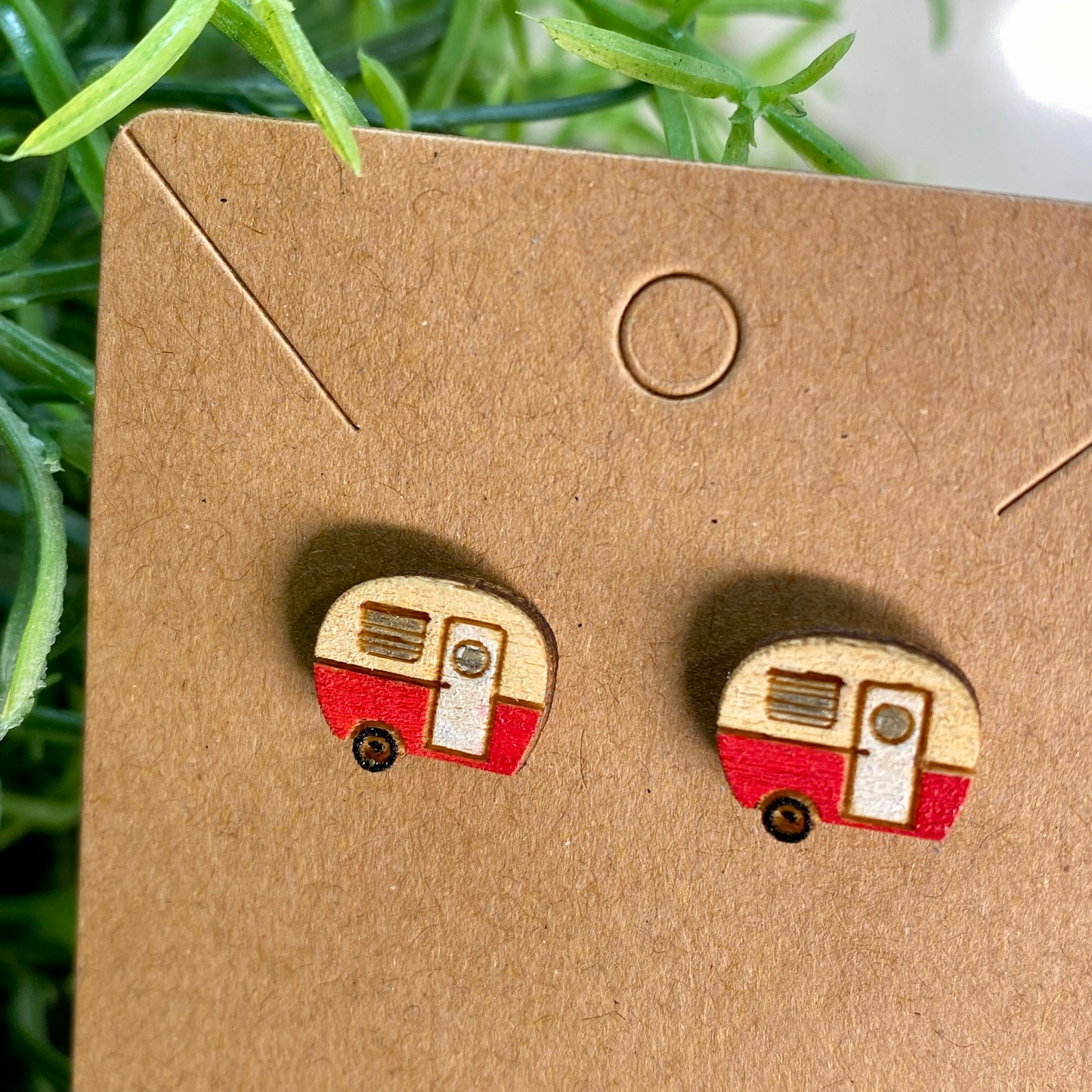 Camper Wood Stud Earrings