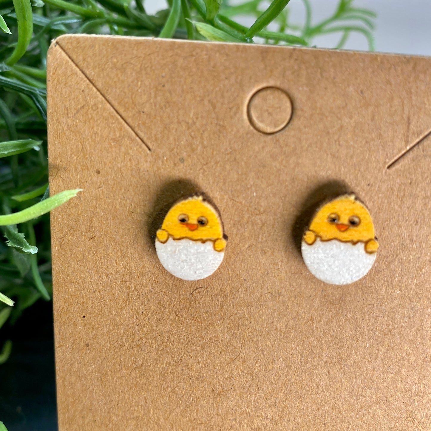 Chick Egg Wood Stud Earrings