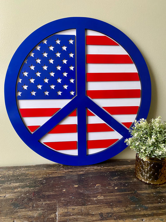 US Flag Peace Sign Wall Hanging Art