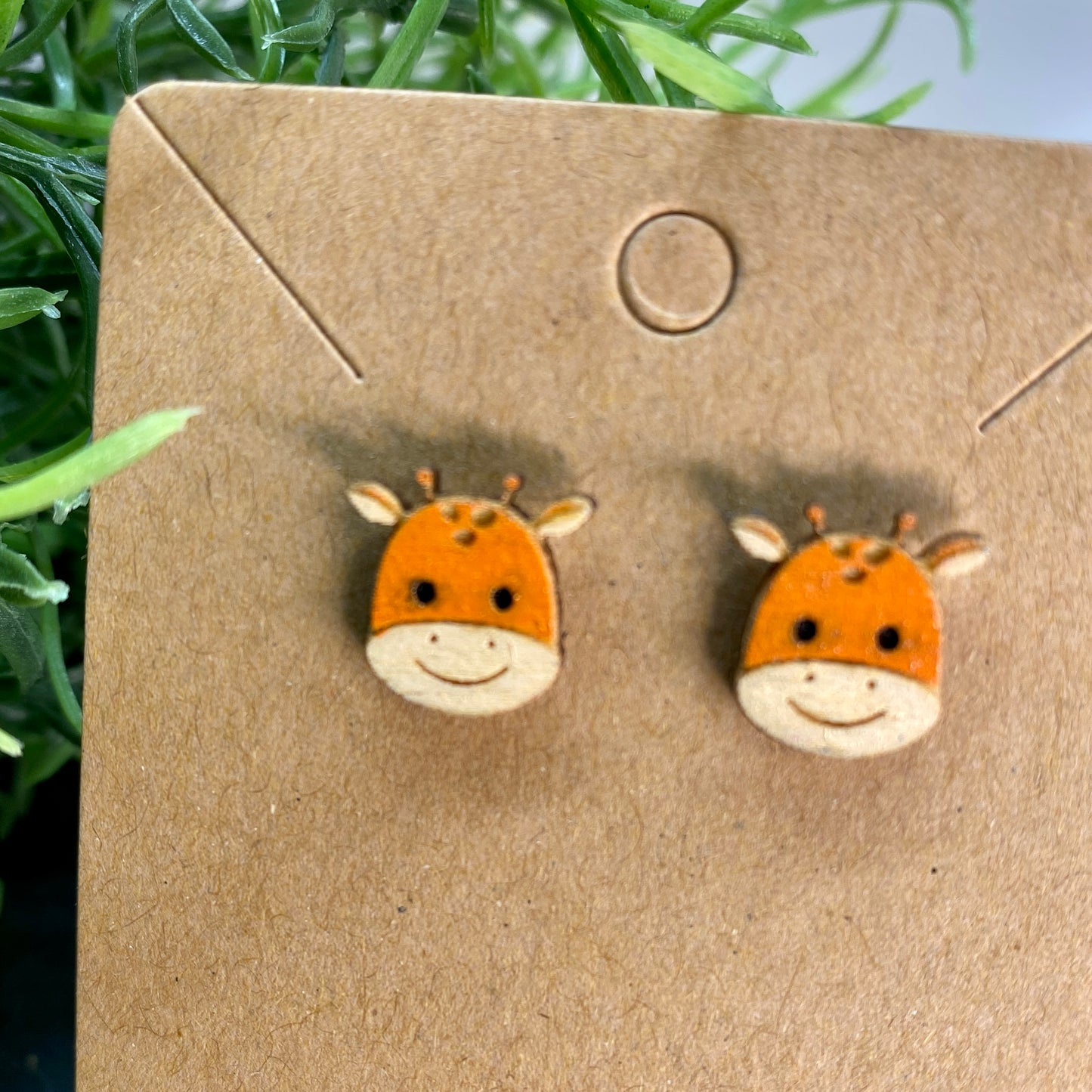 Giraffe Wood Stud Earrings
