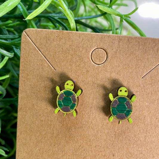 Turtle Wood Stud Earrings