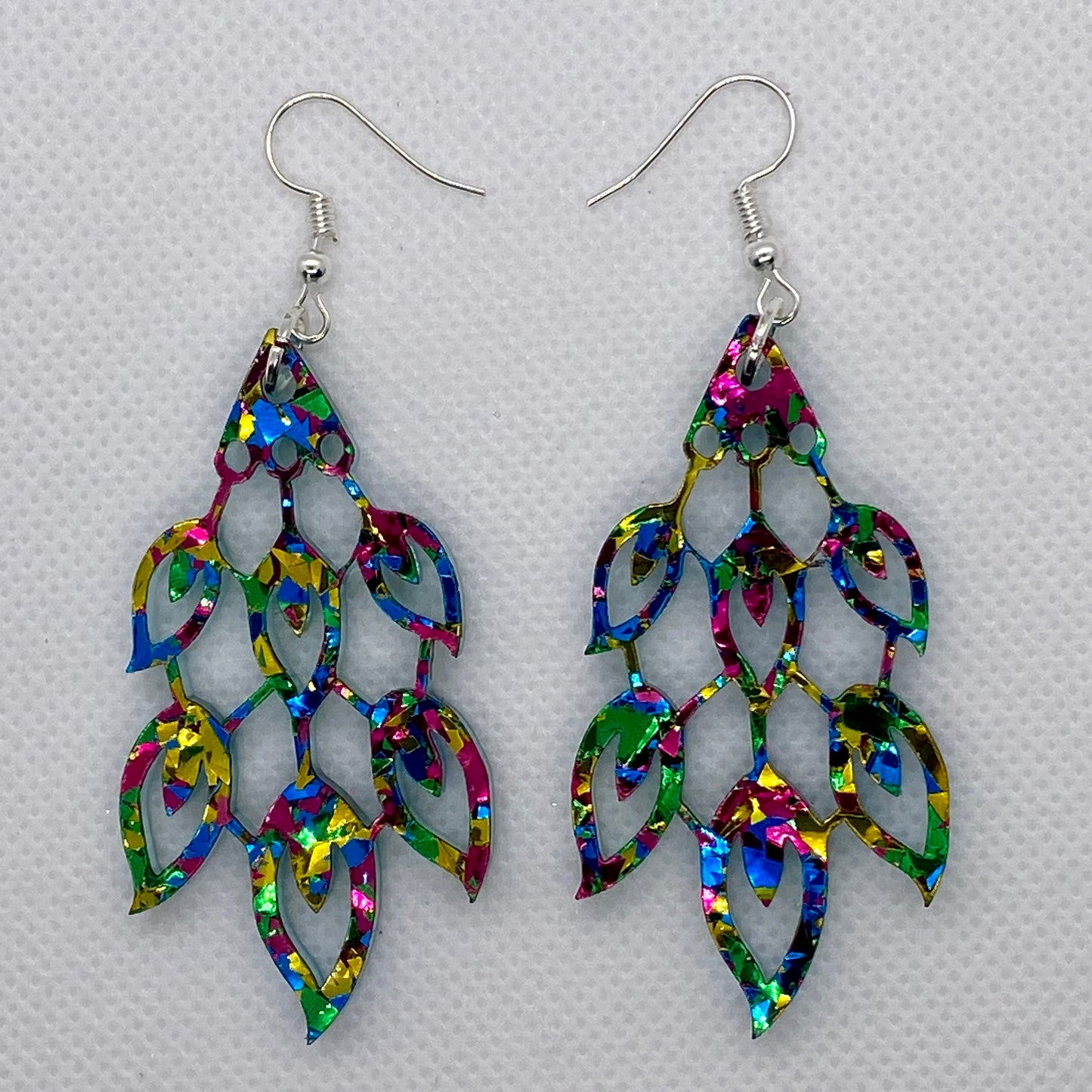 Reversible Peacock/Multicolor Acrylic Feathers Earrings