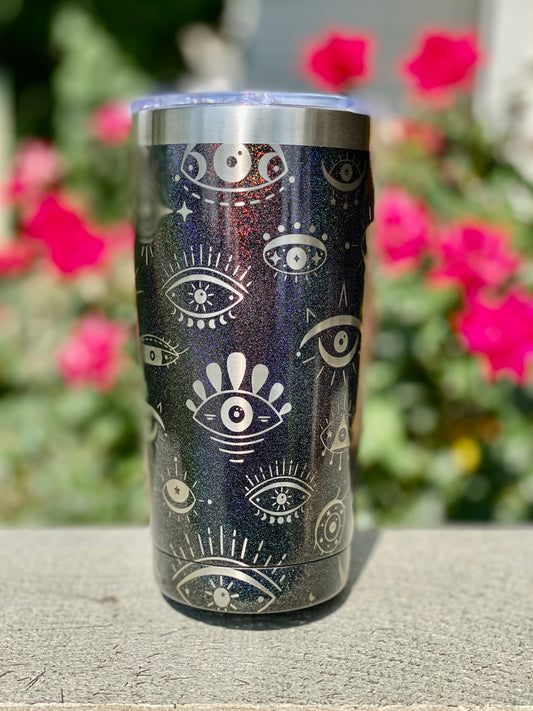 Evil Eye Pattern Tumbler (20 oz. Black Shimmer)