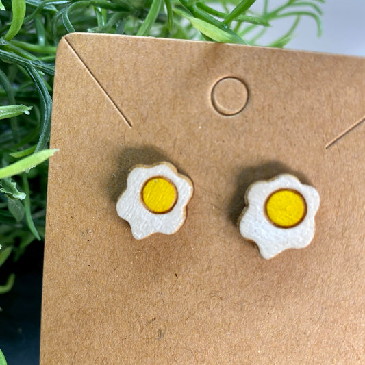 Sunny Side Up Eggs Wood Stud Earrings