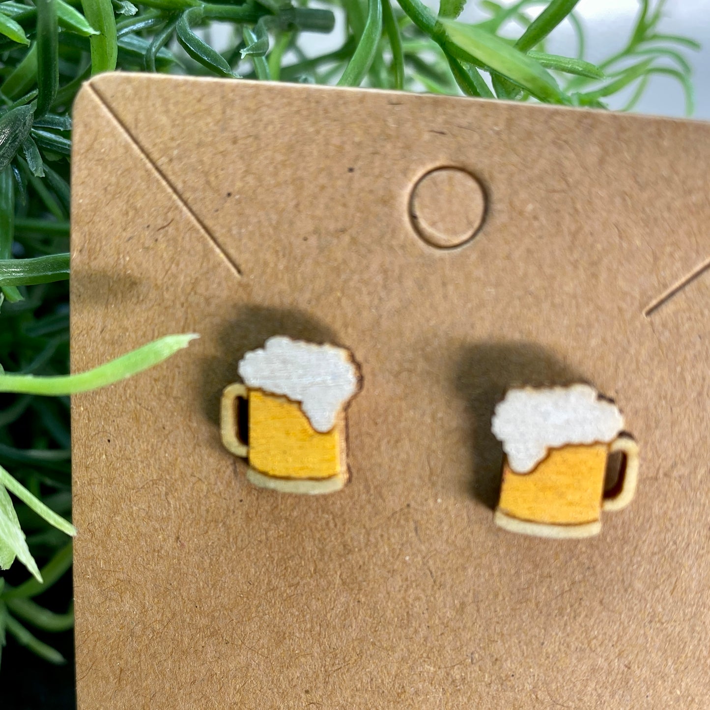 Beer Mug Wood Stud Earrings