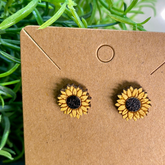 Sunflower Wood Stud Earrings