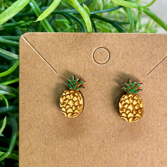 Pineapple Wood Stud Earrings