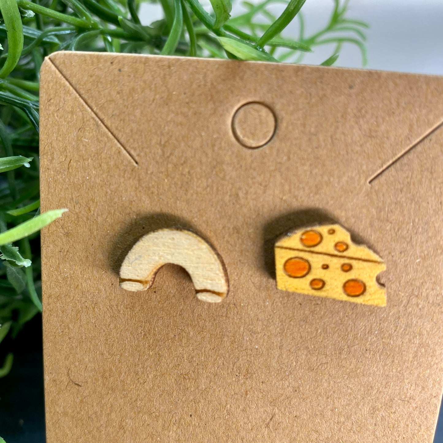 Mac & Cheese Wood Stud Earrings