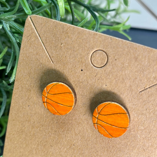 Basketballs Wood Stud Earrings