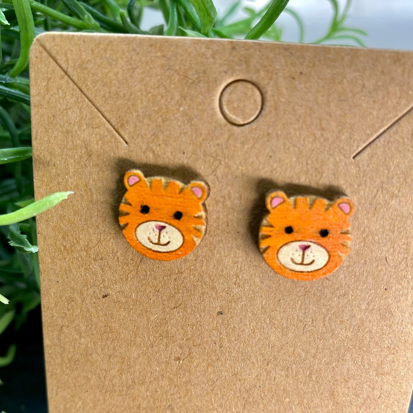 Tiger Wood Stud Earrings