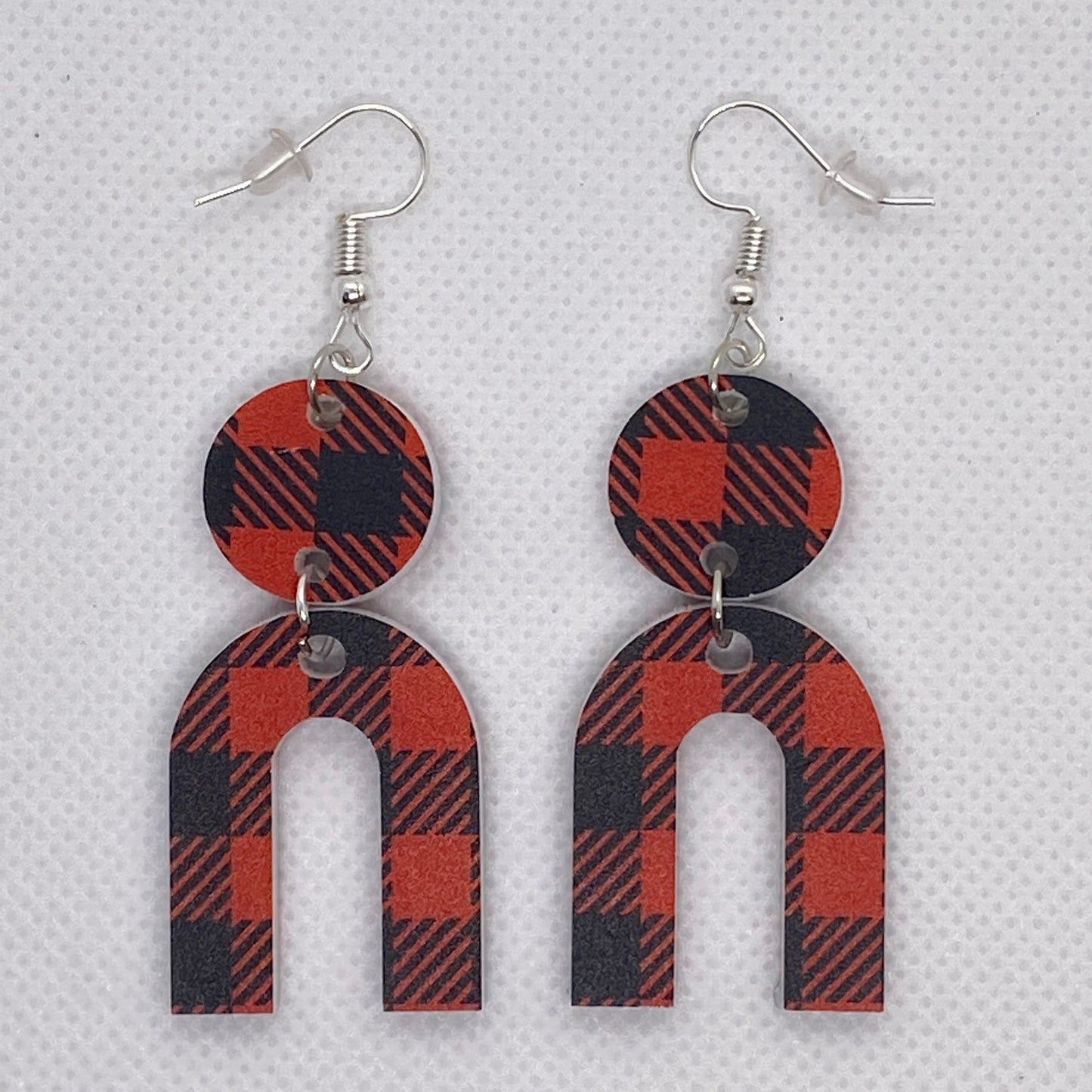 Buffalo Plaid Horseshoe Dangle Earrings