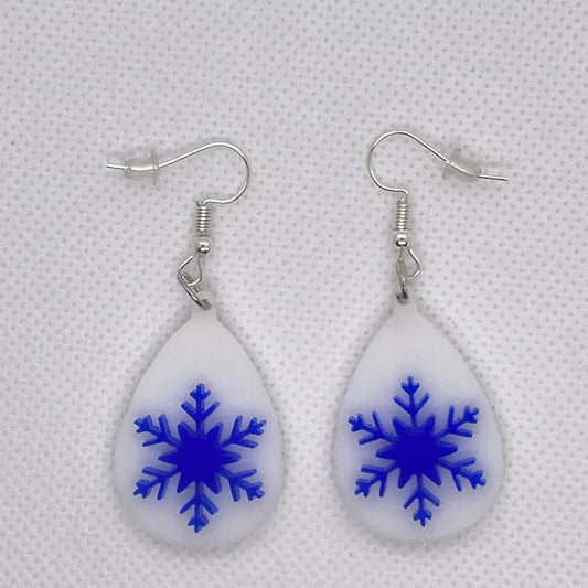 Snowflake Droplet (White) Earrings