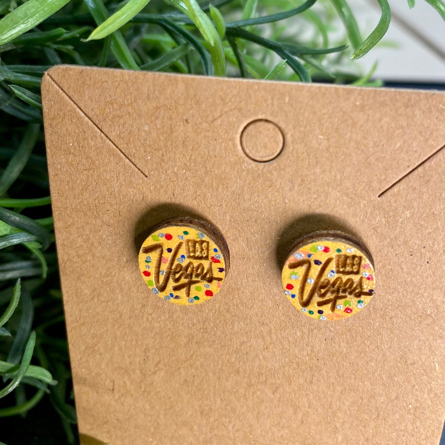 Lucky Las Vegas Wood Stud Earrings