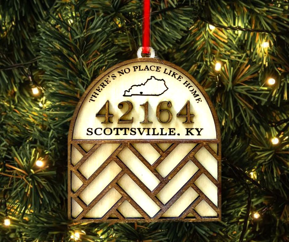 Zip Code, City, State Herringbone Arch Wood Christmas Tree Ornament