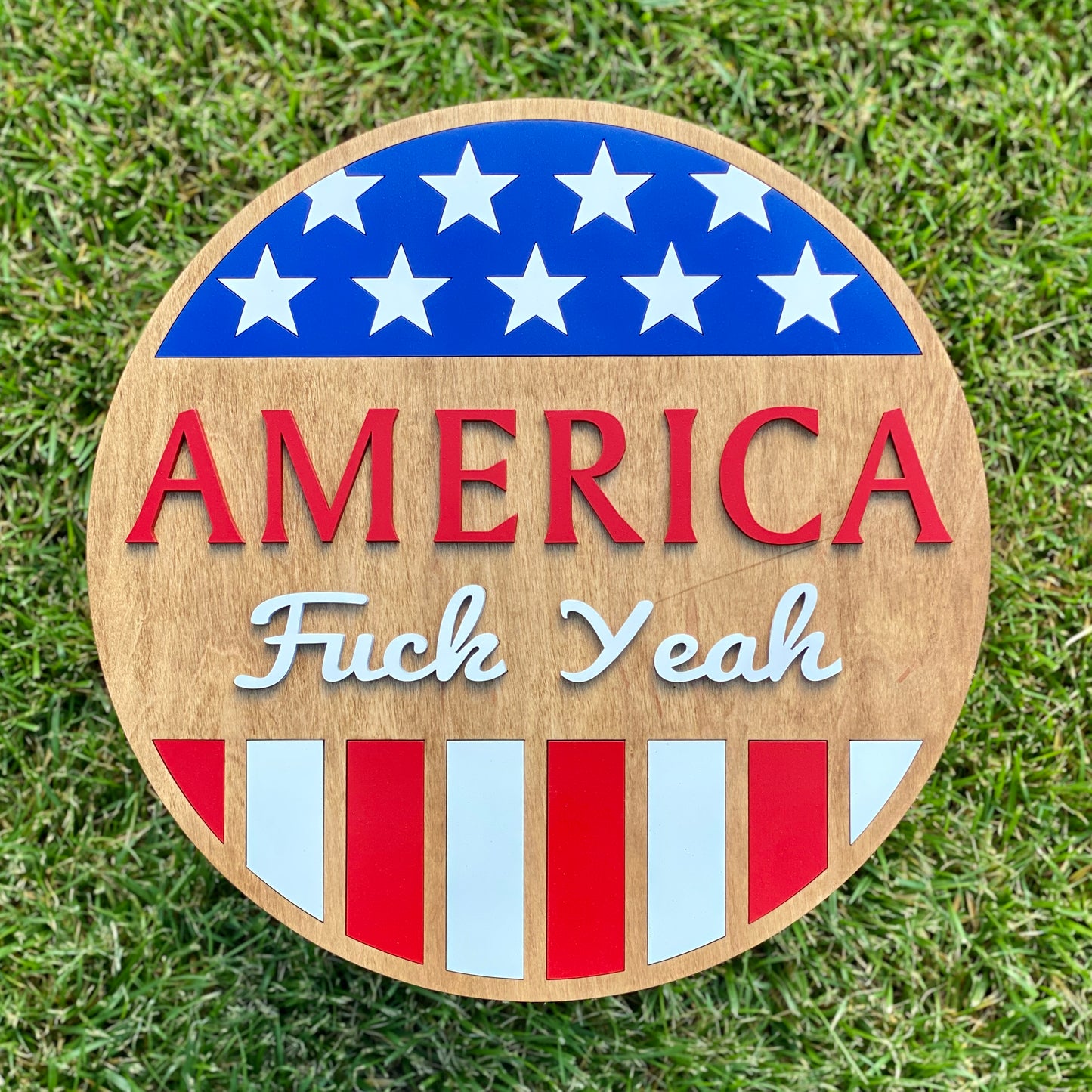 America Fuck Yeah Funny Wood Door Hanger Sign