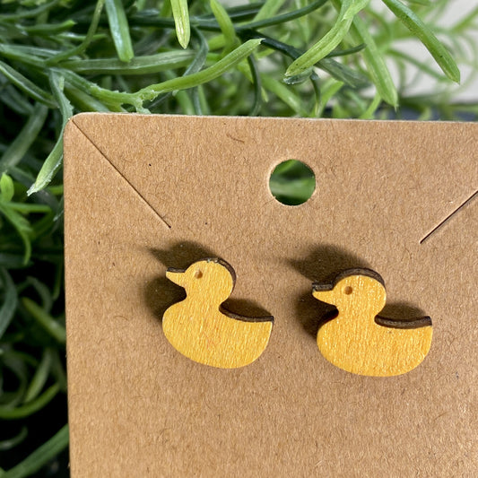 Rubber Duck Wood Stud Earrings