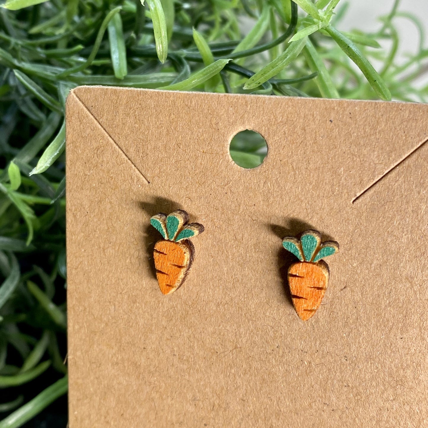 Carrot Wood Stud Earrings