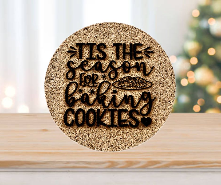 Tis The Season For Baking Cookies Round Christmas Cork Hot Pad