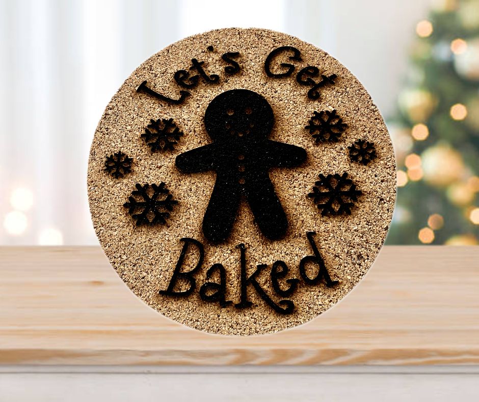 Let's Get Baked Round Christmas Cork Hot Pad