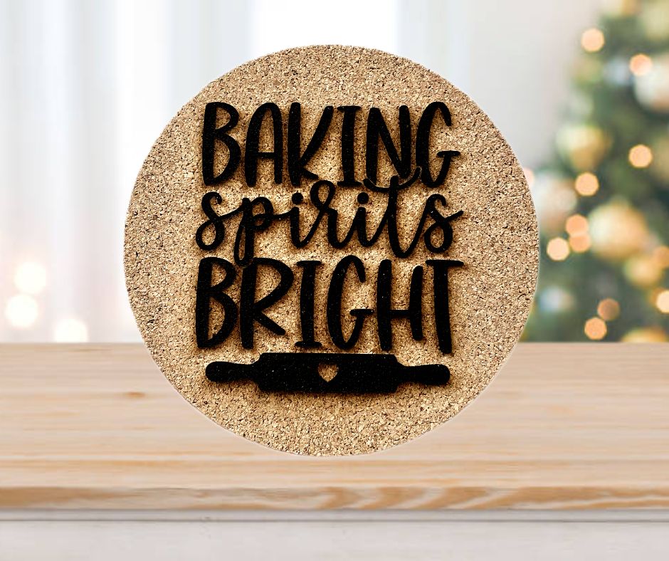 Baking Spirits Bright Round Christmas Cork Hot Pad
