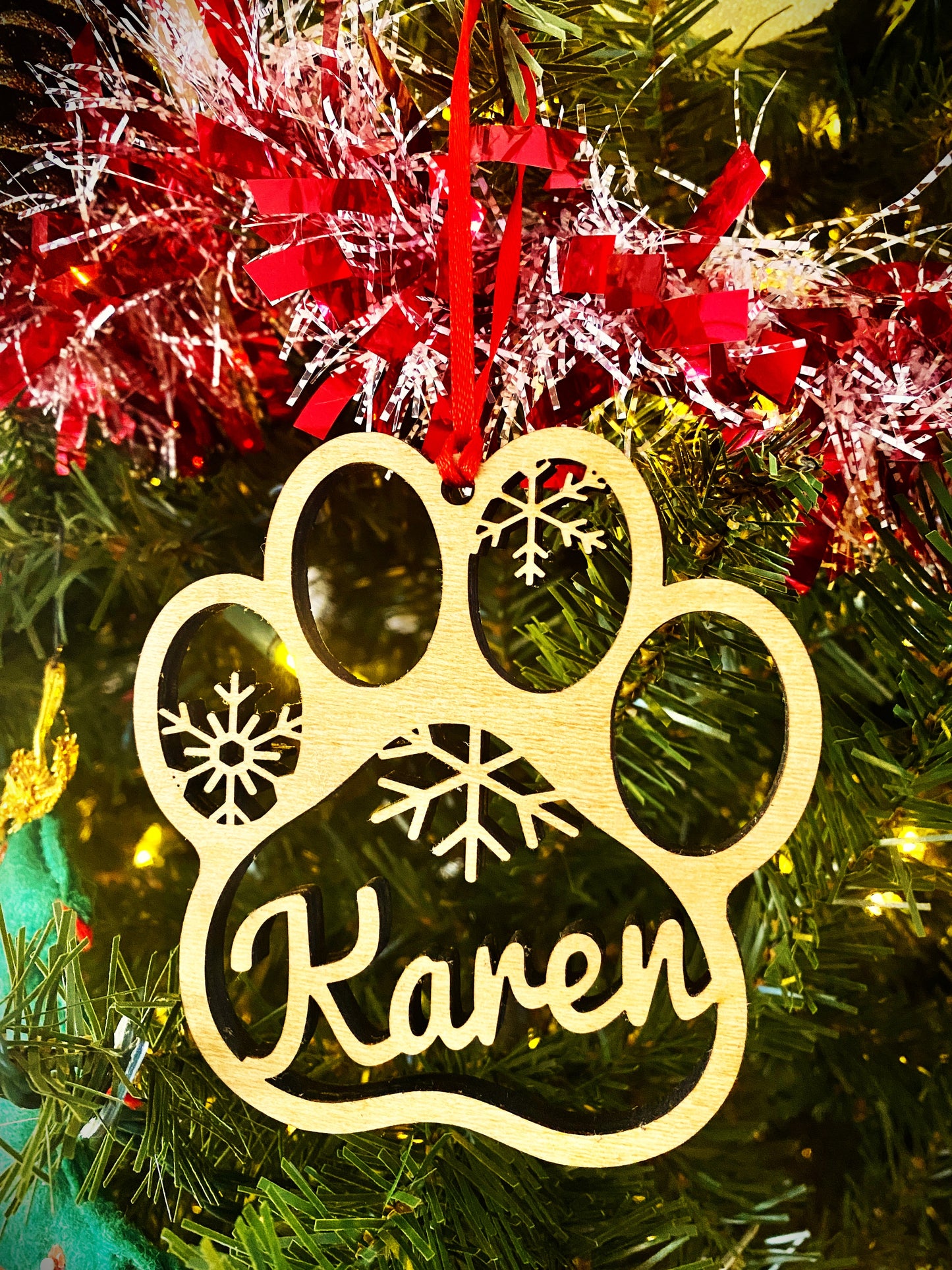 Personalized Dog Paw Print Christmas Tree Ornament