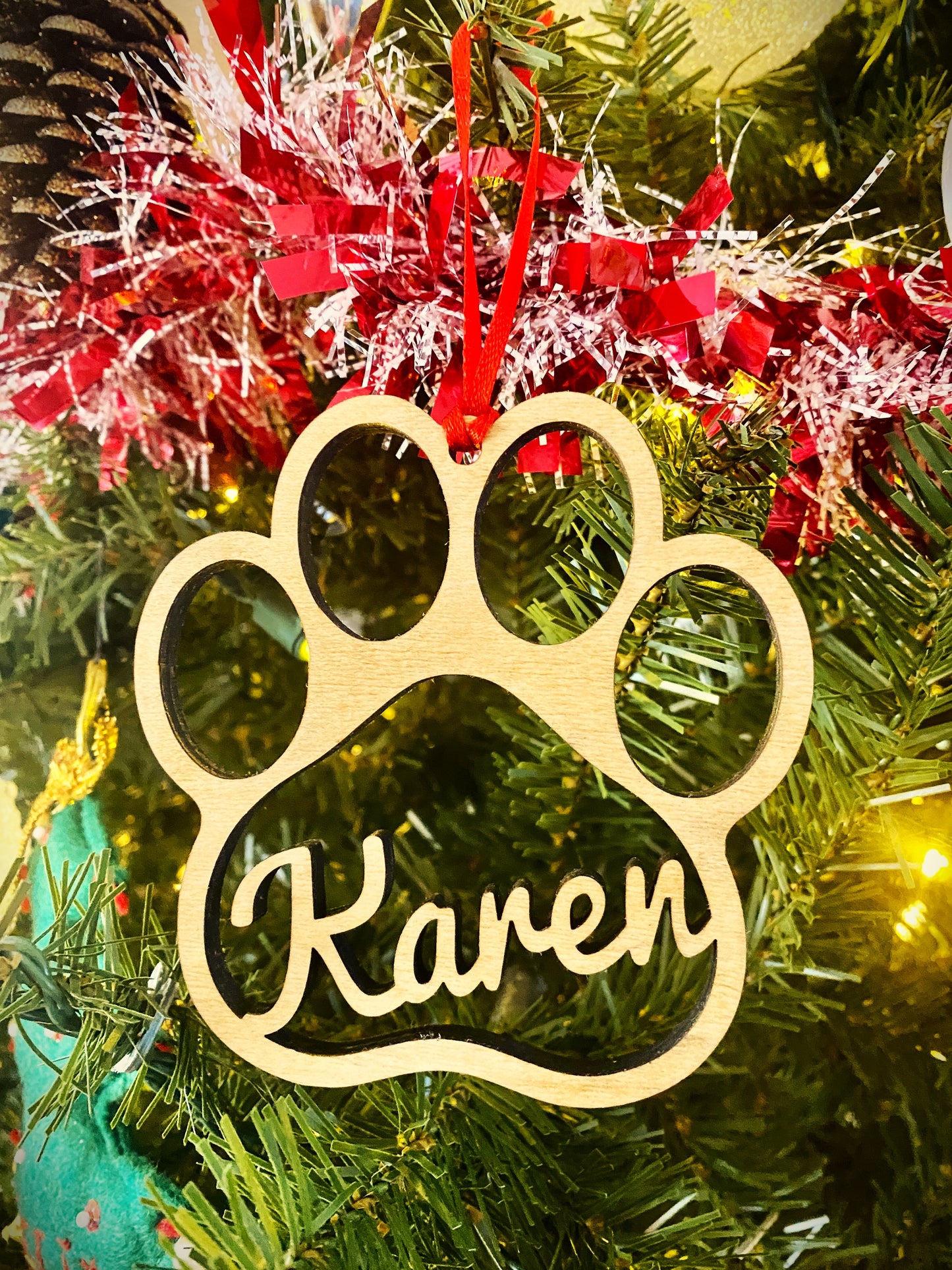 Personalized Dog Paw Print Christmas Tree Ornament