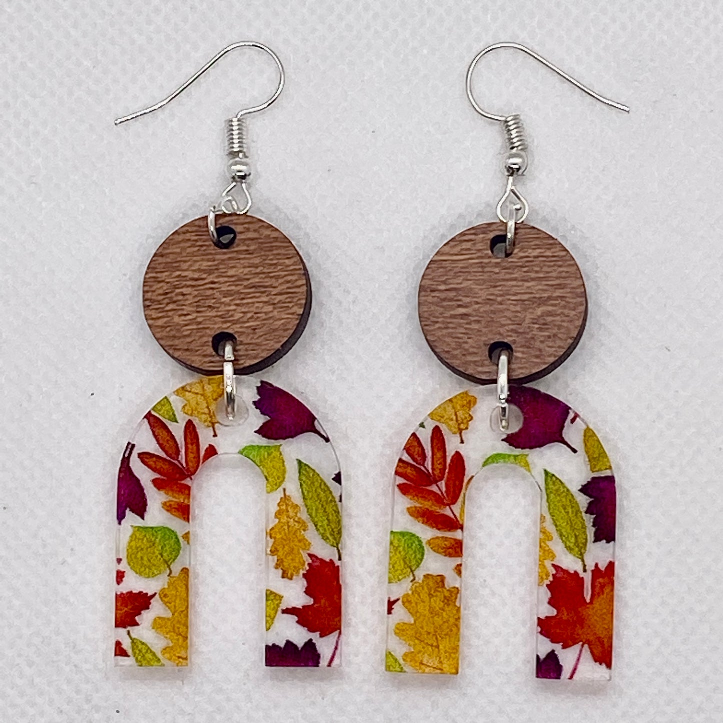 Wood & Autumn Leaves Dangle Acrylic Earrings